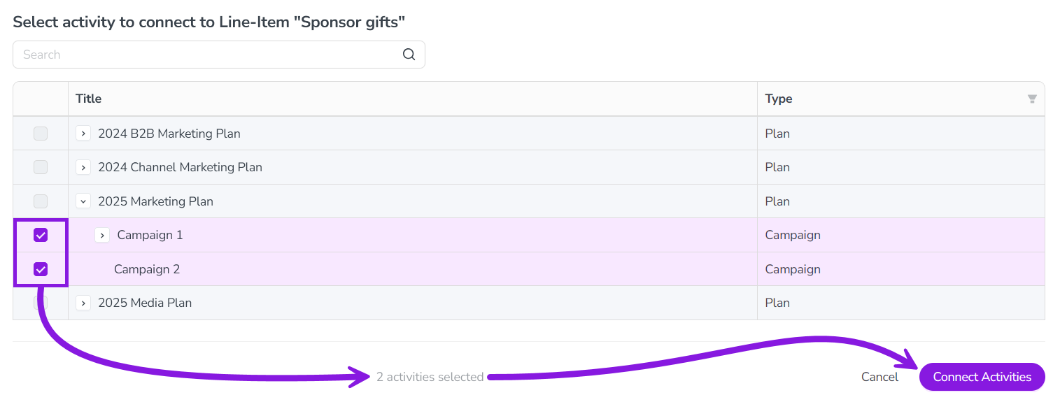 Activity list connect