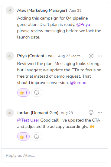 Activity comments