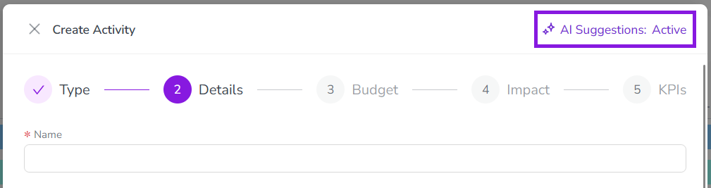 Create activity ai suggestions active Create activity ai suggestions active