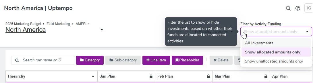 Filter by activity funding updated