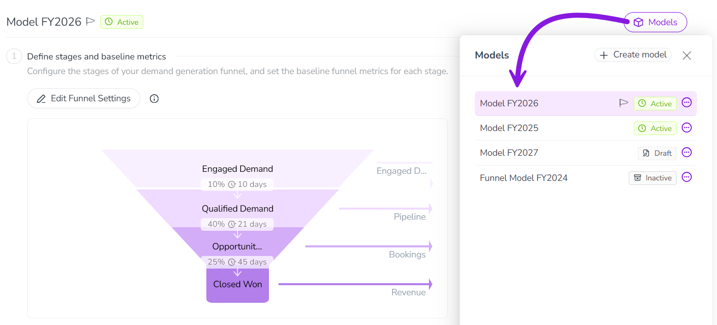 Impact modeler models menu Impact modeler models menu