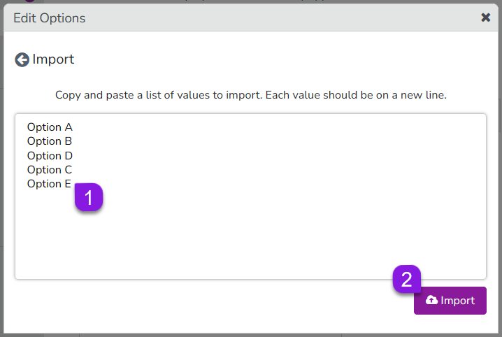 Import List Options Import List Options