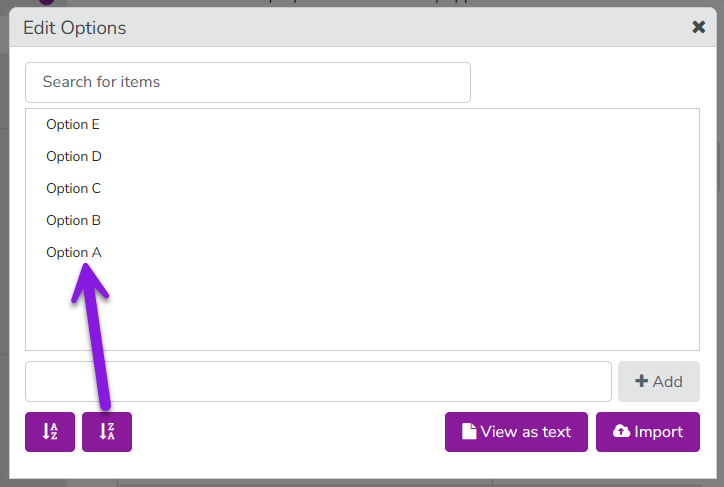 List Option Alpha Sort List Option Alpha Sort