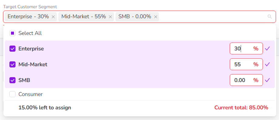 Multi select percentage readout Multi select percentage readout
