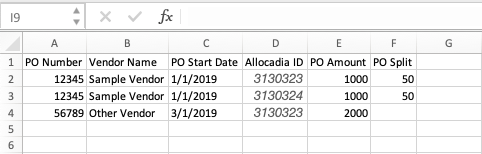 PO split spreadsheet example PO split spreadsheet example